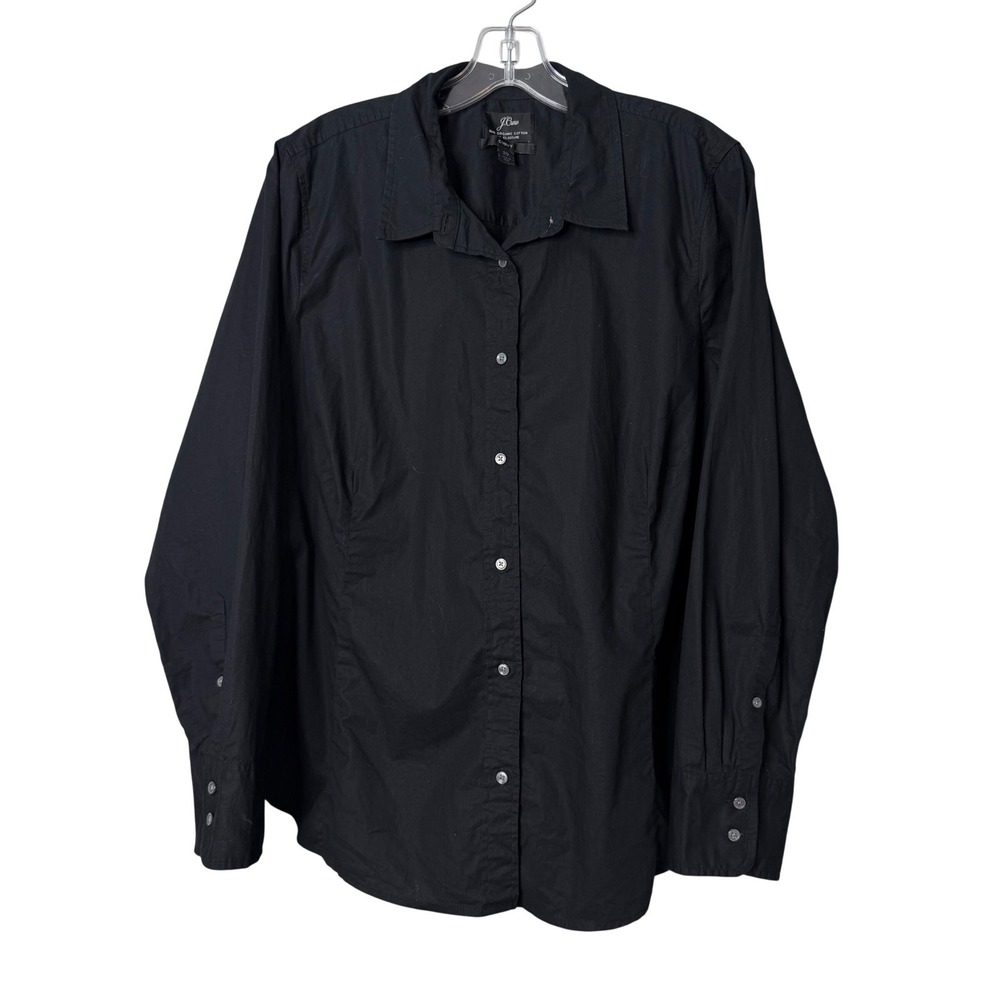 J.Crew Button Down Perfect Shirt Womens 20 Black Curvy Organic Cotton Stretch